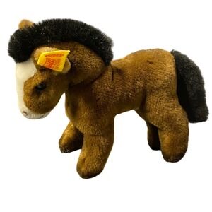 Steiff‎ Horse Plush Toy Brown Black Mane White Face Stuffed Animal Germany
